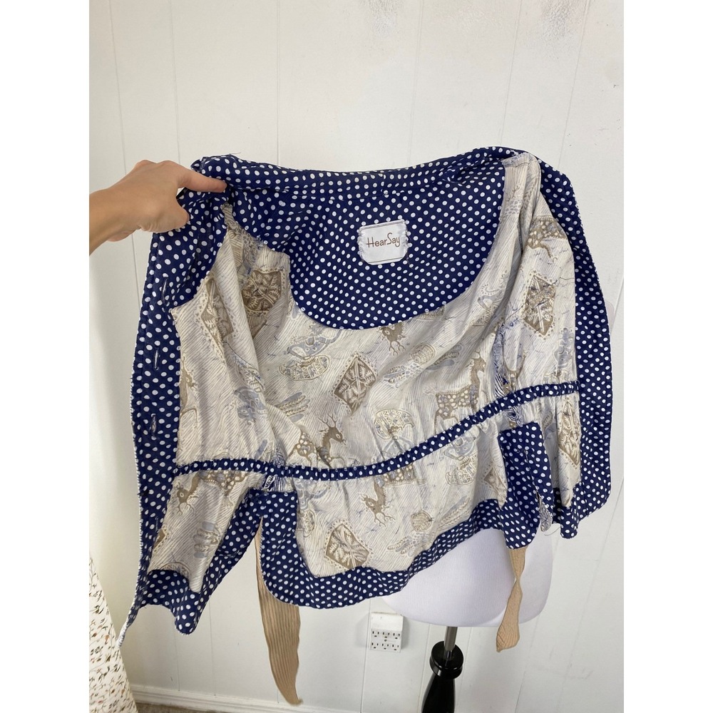 VTG HearSay Batik Animal Print Short Sleeve Belted Button Up Top Blue Tan Sz S/M - Picture 11 of 13